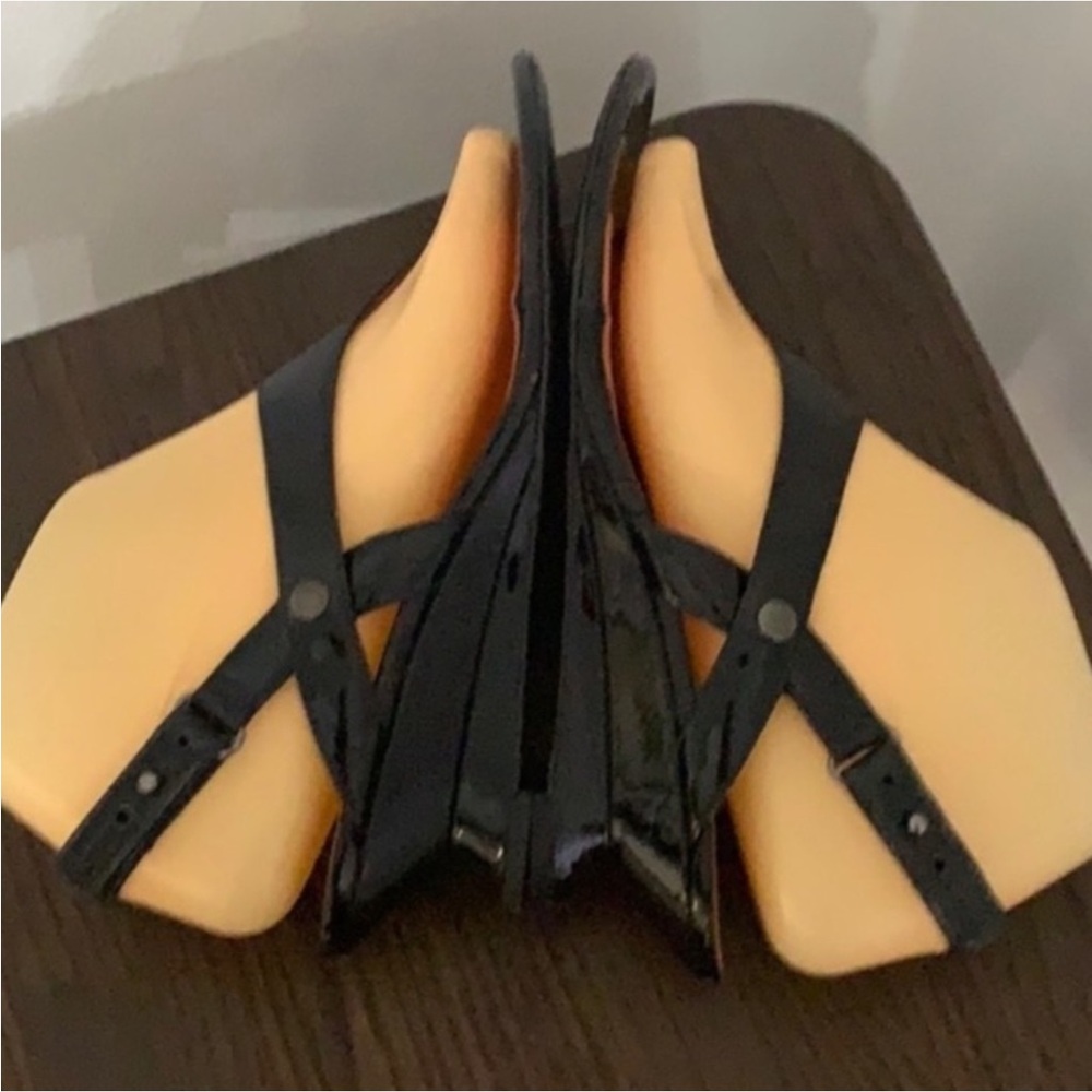 Authentic Vía Spiga designer black patent leather wedge sandals Sz 7 - Picture 7 of 9